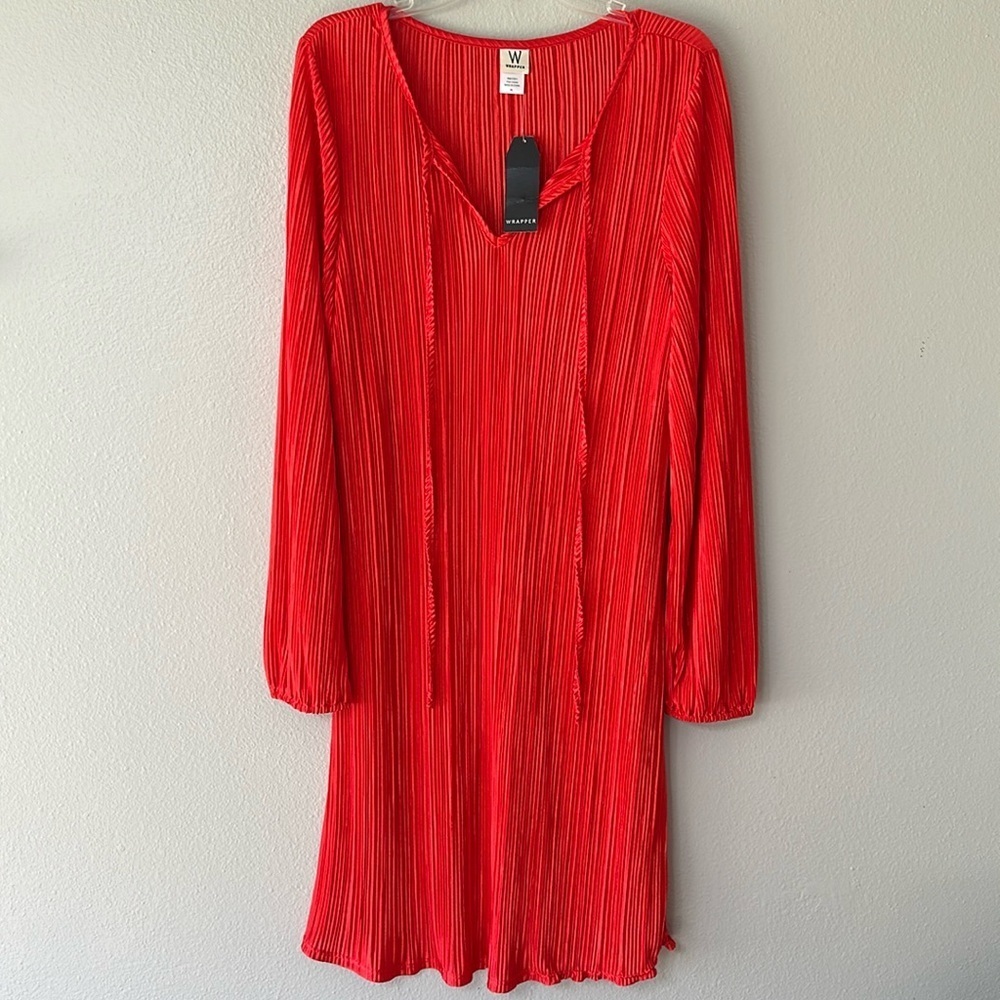 Wrapper NWT Red Pleated Dress - Picture 2 of 9